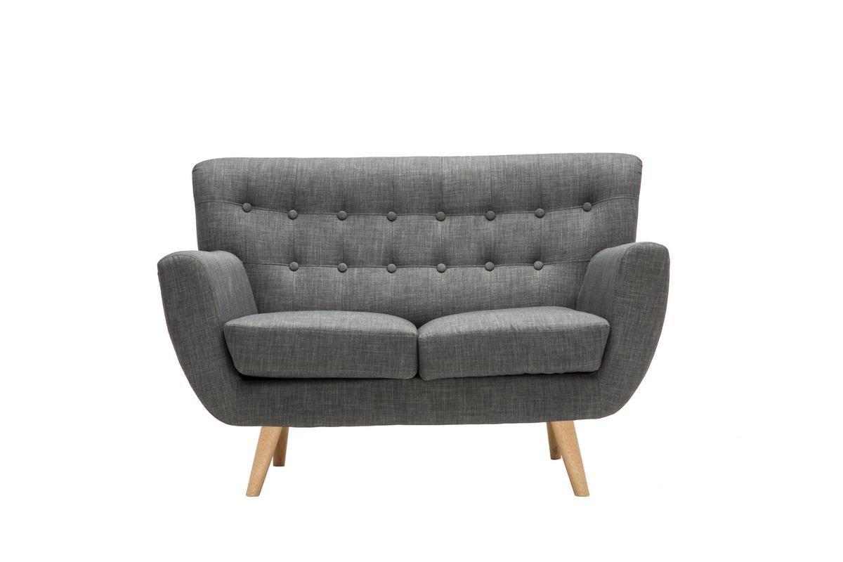 2 Seater Sofa Grey Birlea Loft Settee Modern Retro Style Fabric Wood Legs